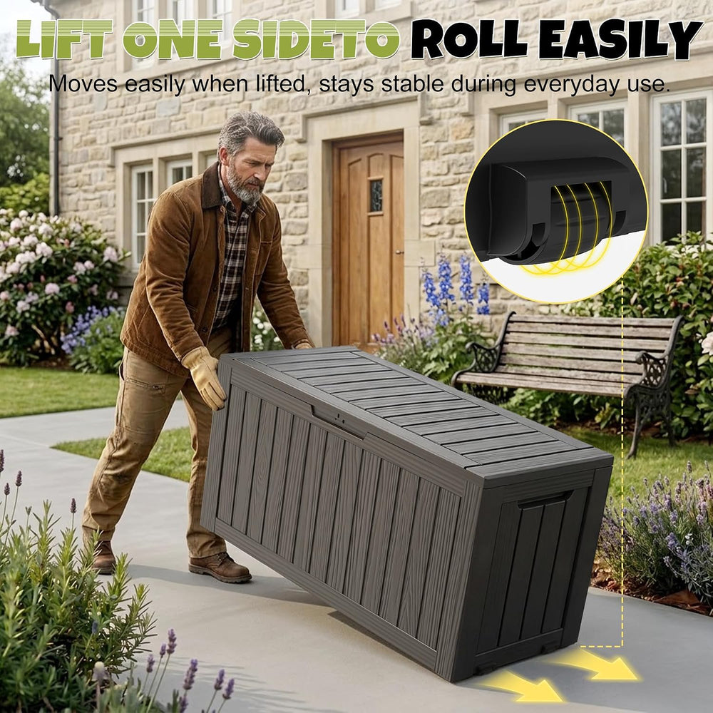 145 Gallon Outdoor Storage Box Waterproof Deck Box with Wheels, Black