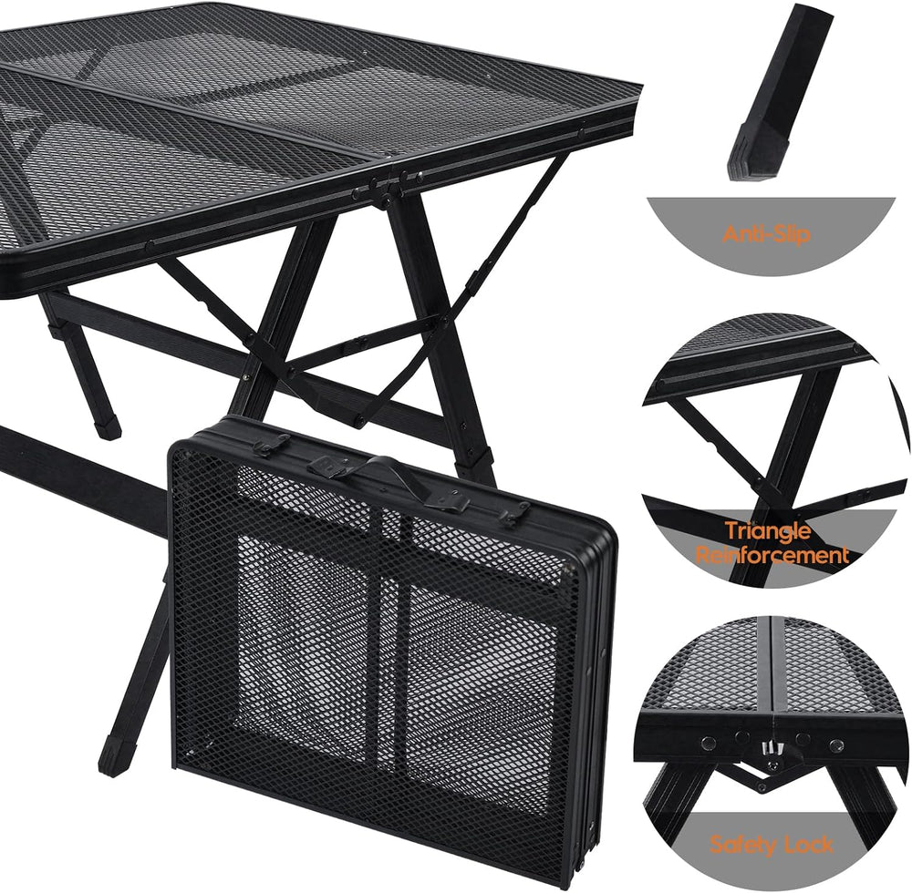 Folding Grill Table, 3x2 FT Adjustable Height Camping Table