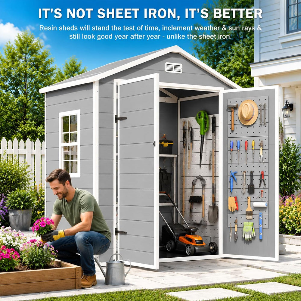6x3 FT Resin Outdoor Storage Shed with Floor Door Window, Plastic Sheds
