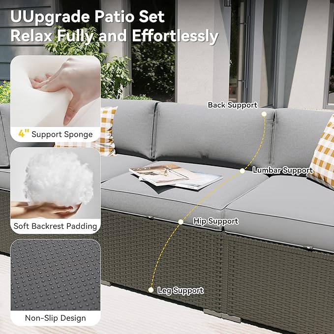 Aoxun Patio Furniture Set, 7 Piece Outdoor Sectional Sofas with Waterproof Co...