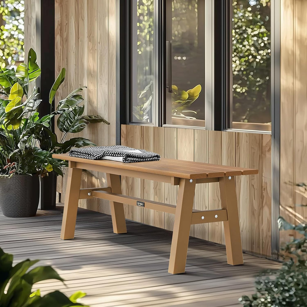 VINGLI 47” Outdoor Bench Garden Bench HDPE Porch Bench w/Metal Legs, Poly Lum...
