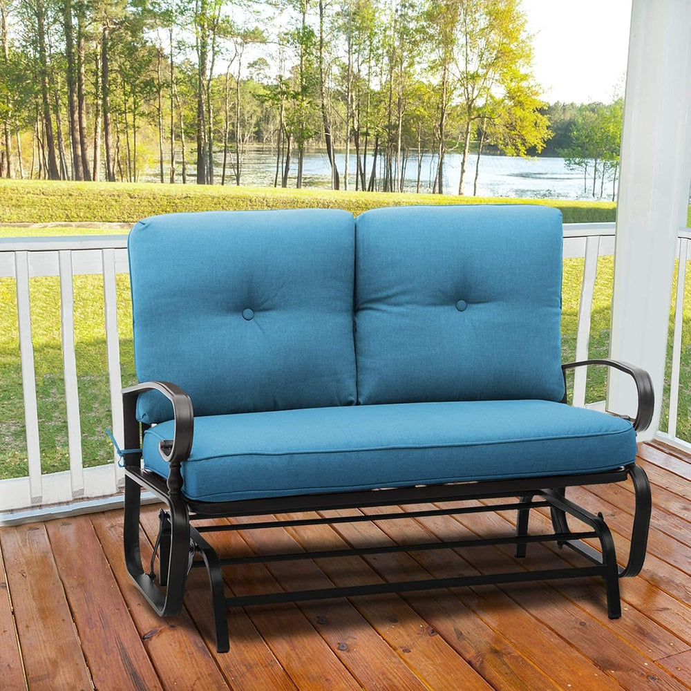 Patio Bench, Porch Glider Outdoor Swing Glider Rocking Loveseat, Steel Frame ...