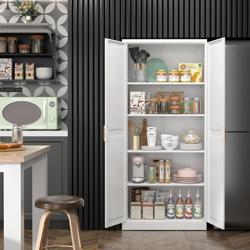 Steeloong 71"Metal Pantry Storage Cabinet with Doors & 4 Adjustable ...