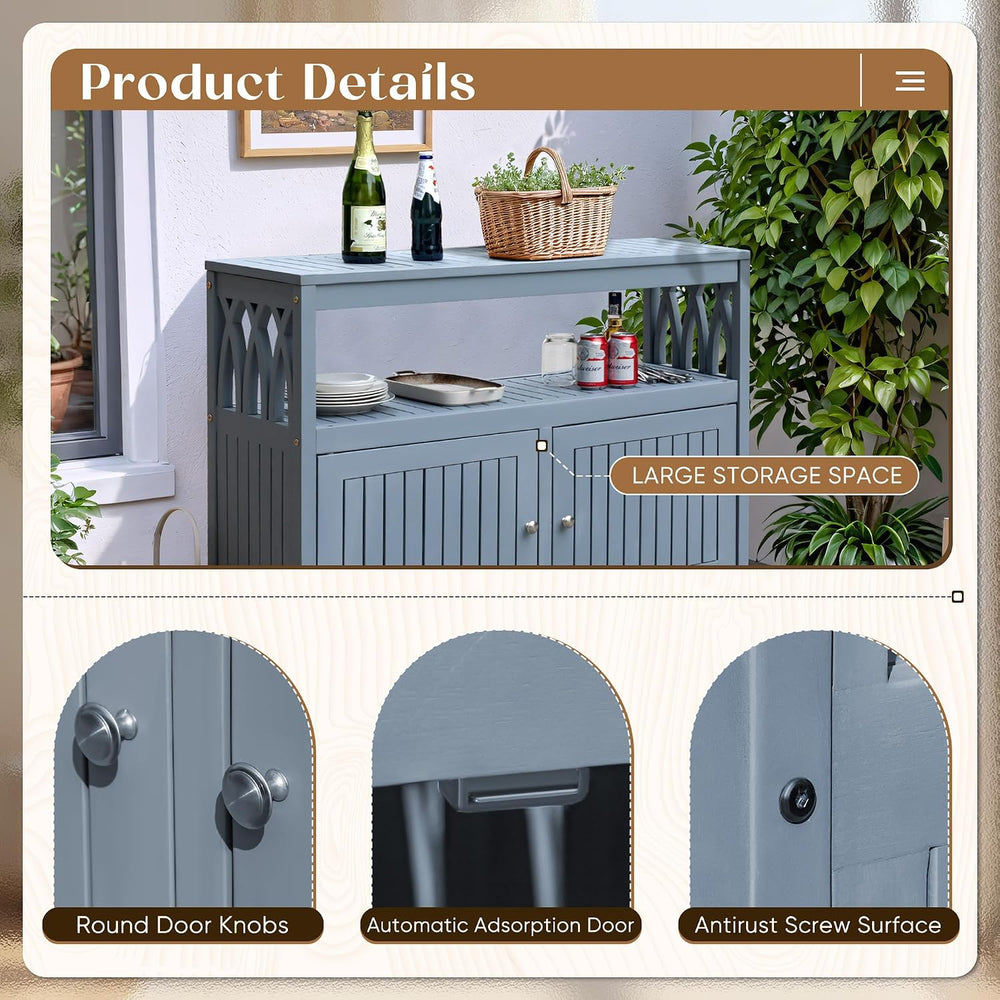 Flamaker Acacia Wood Outdoor Storage Cabinet,Waterproof Potting Table,Gray