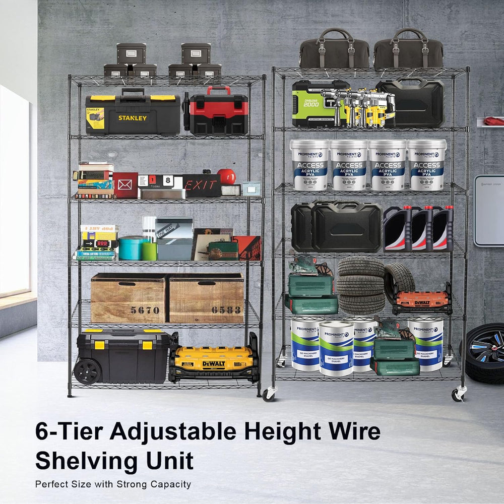 YNN Storage Shelves,2100Lbs 6 Tier Heavy Duty Metal Rolling Shelving Unit wit...