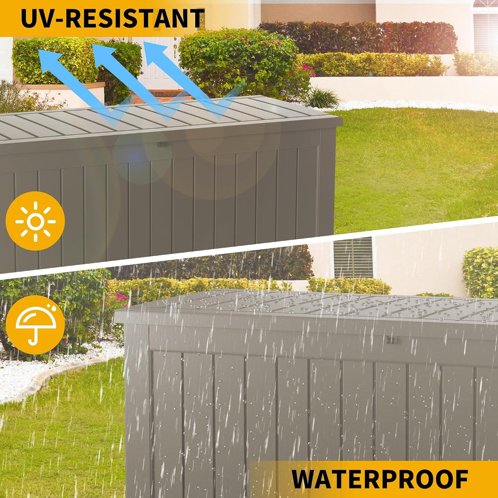 300 Gallon Outdoor Storage Box, Waterproof Resin Deck Container with Lockable...