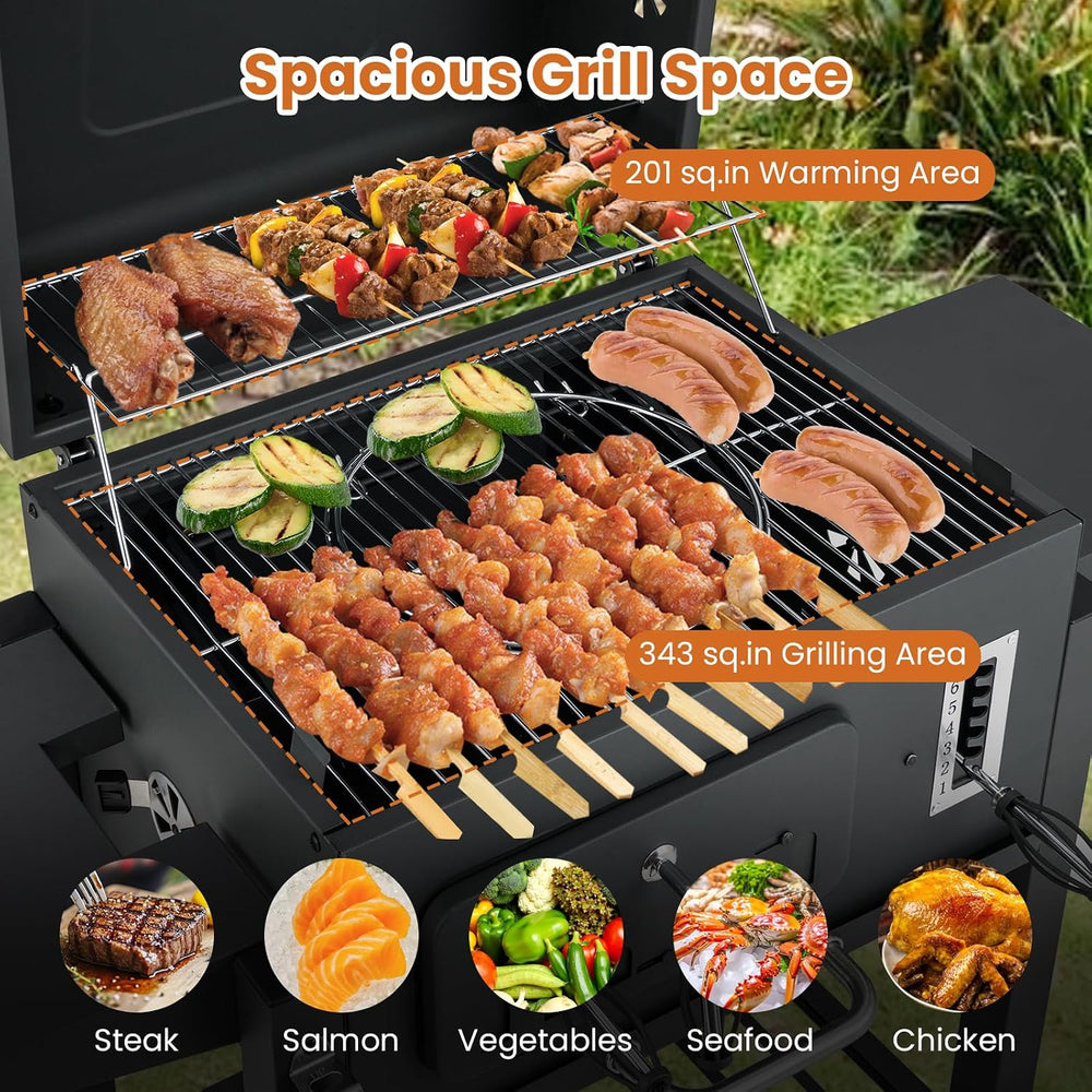 Happygrill Barrel Charcoal Grill with 2 Folding Side Tables & 2 Wheels
