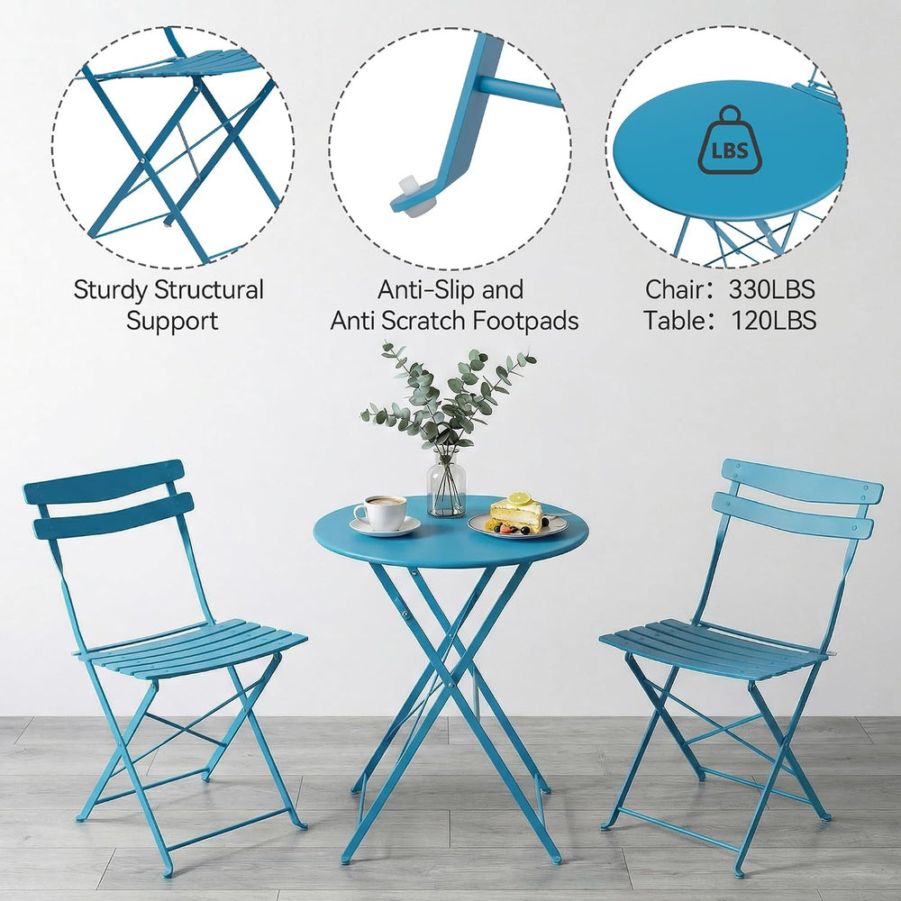 GarveeLife 3 Piece Patio Bistro Set, Patio Furniture Set, Peacock Blue