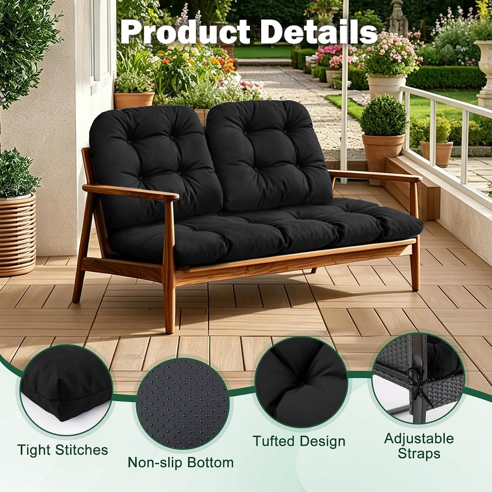 Outdoor Wicker Chair Cushions, 44×19×4 in, Waterproof, Black