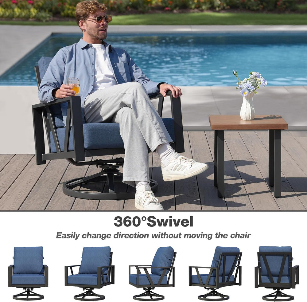 Patio Swivel Rocking Chairs Set of 2 with 6 Inch Cushion,Blue