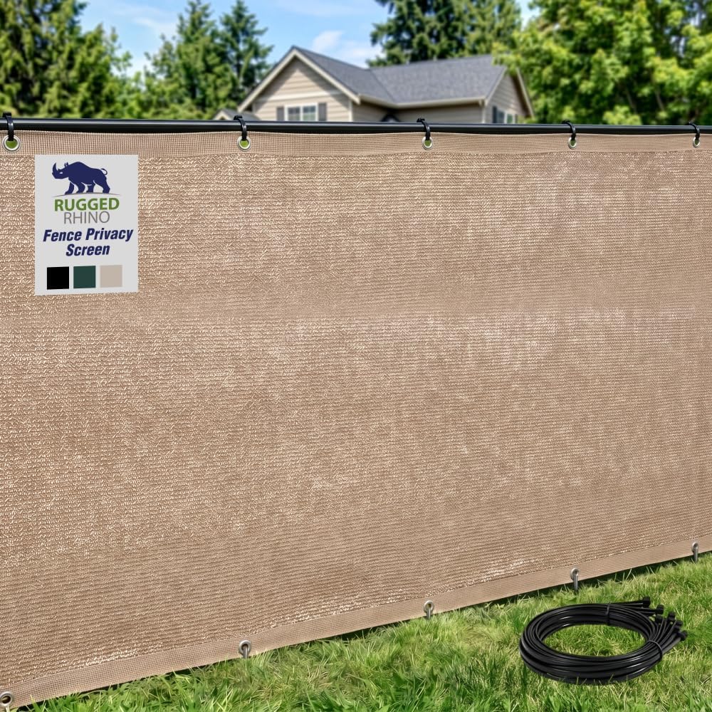 RUGGED RHINO Fence Privacy Screen 180 GSM Heavy Duty Mesh, 6x20 FT Beige