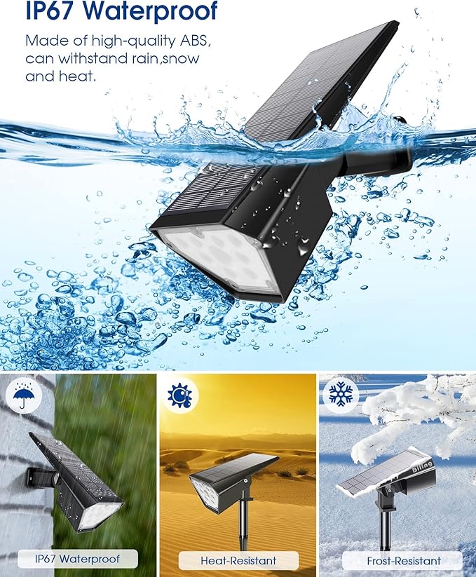 Biling Solar Spot Lights Outdoor, Bright 700 Lumen Solar Outdoor Lights IP67 ...