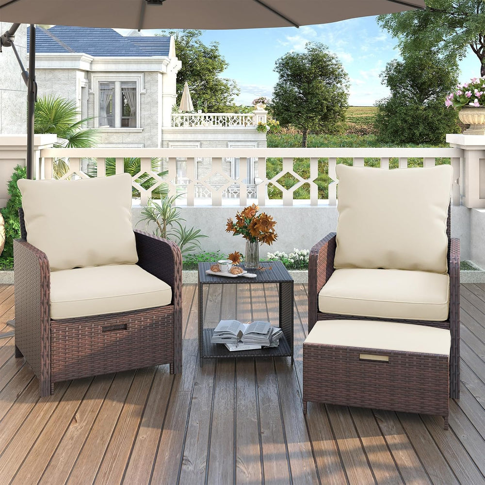 UDPATIO Balcony Furniture, Space-Saving Patio Chairs with Ottoman