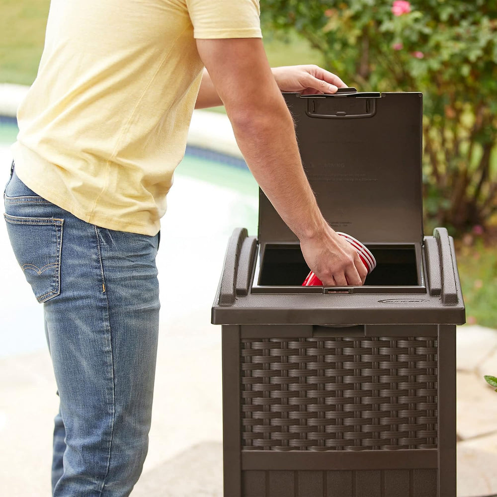 Suncast 33 Gallon Commercial Outdoor Trashcan Hideaway with Lid for 30 to 33 ...