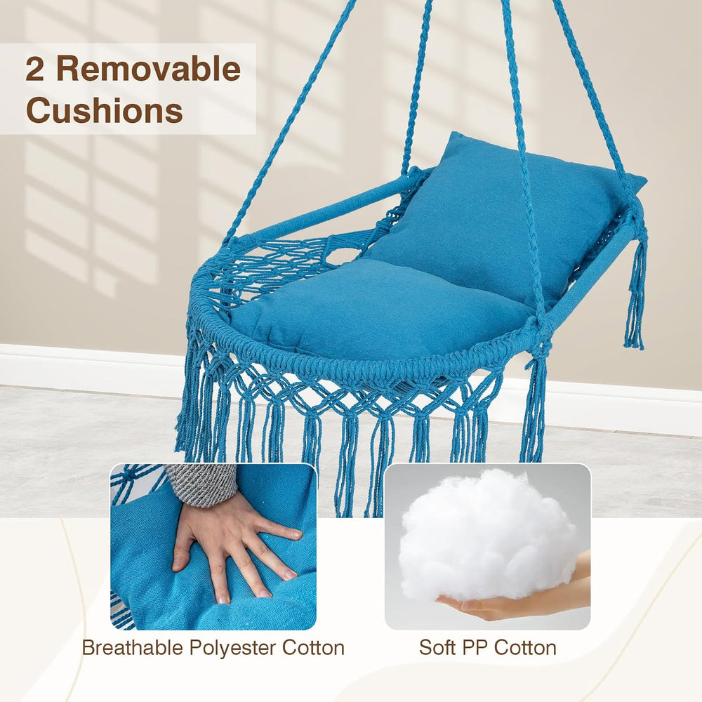 Happygrill Macrame Swing Chair with 2 Removable Cushions