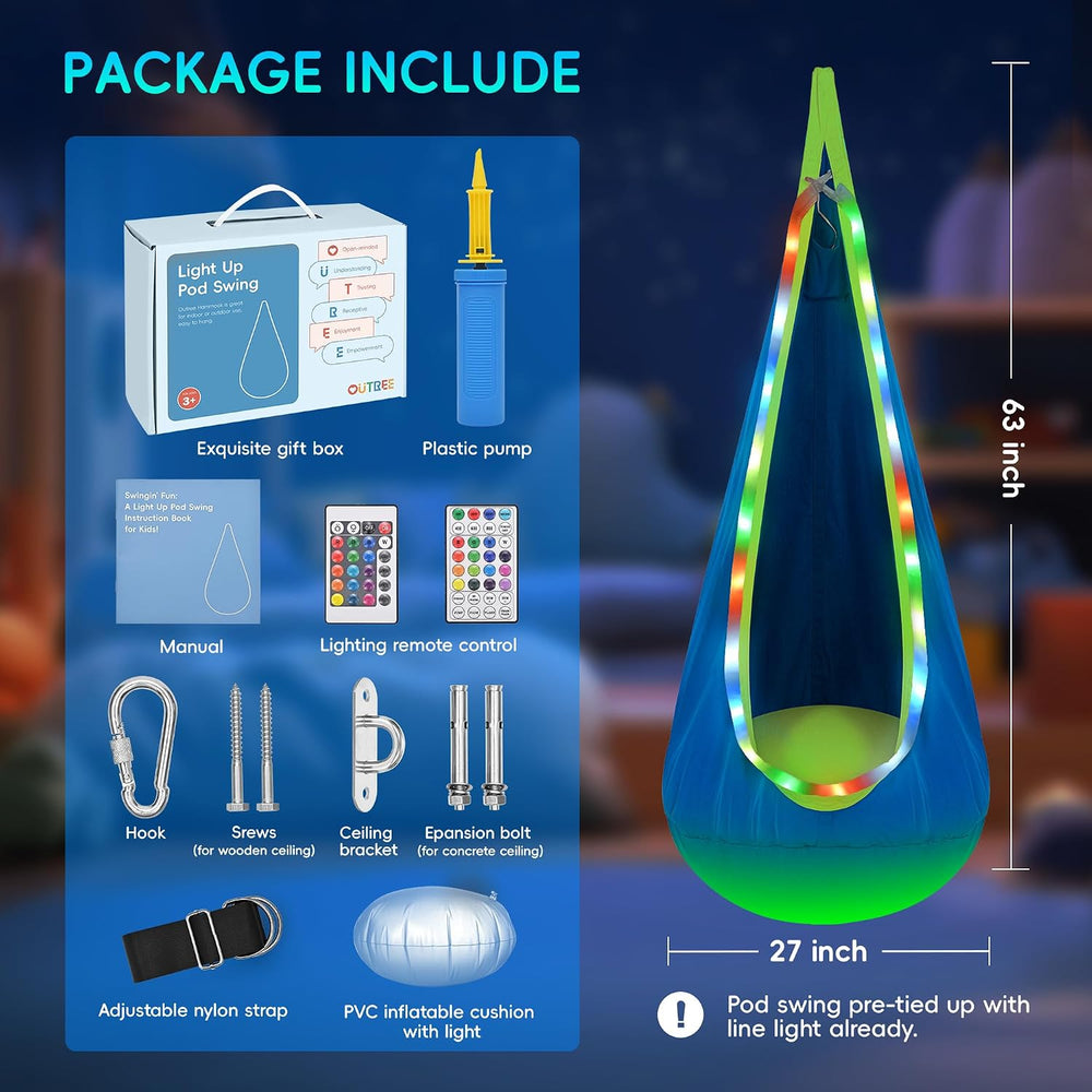 OUTREE Light Up Pod Swing Seat, Sensory Swing with LED Light