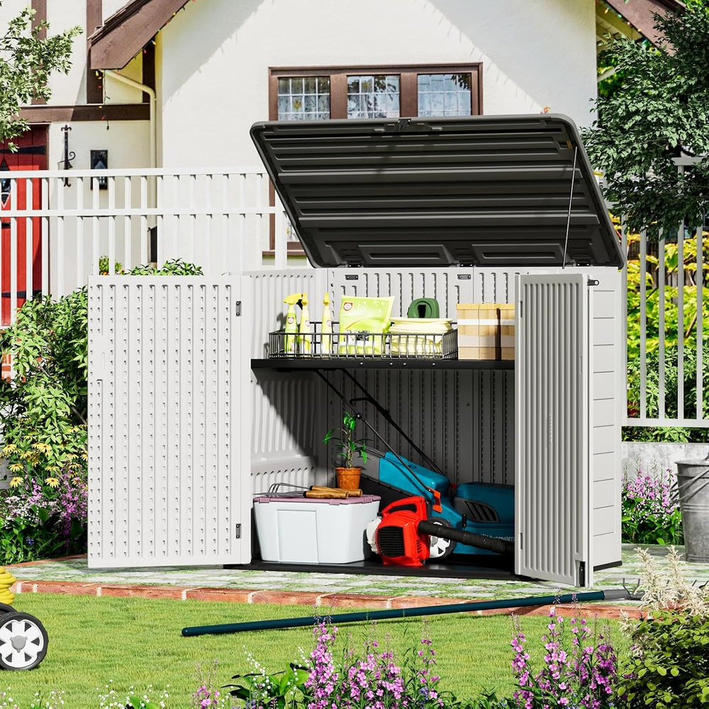 ZZM Large Outdoor Storage Shed, 48 Cu Ft Resin Versatile Storage Cabinet for ...