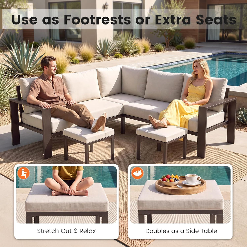 UDPATIO Outdoor Patio Furniture Set L-Shaped Couch with 2 Ottoman, 8-Piece