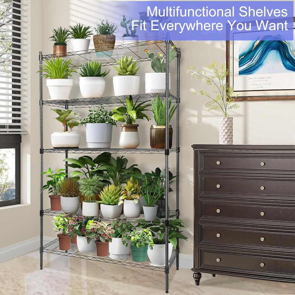 Whitmor 5 Tier Shelving Unit,Metal Storage Shelves, Heavy Duty with 4 Wheels ...