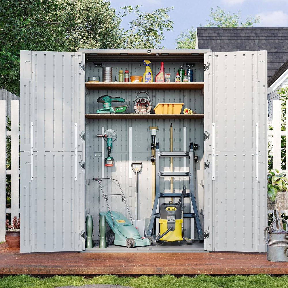 Aoxun Outdoor Storage Shed, 64 Cu.Ft Vertical Resin Sheds, White