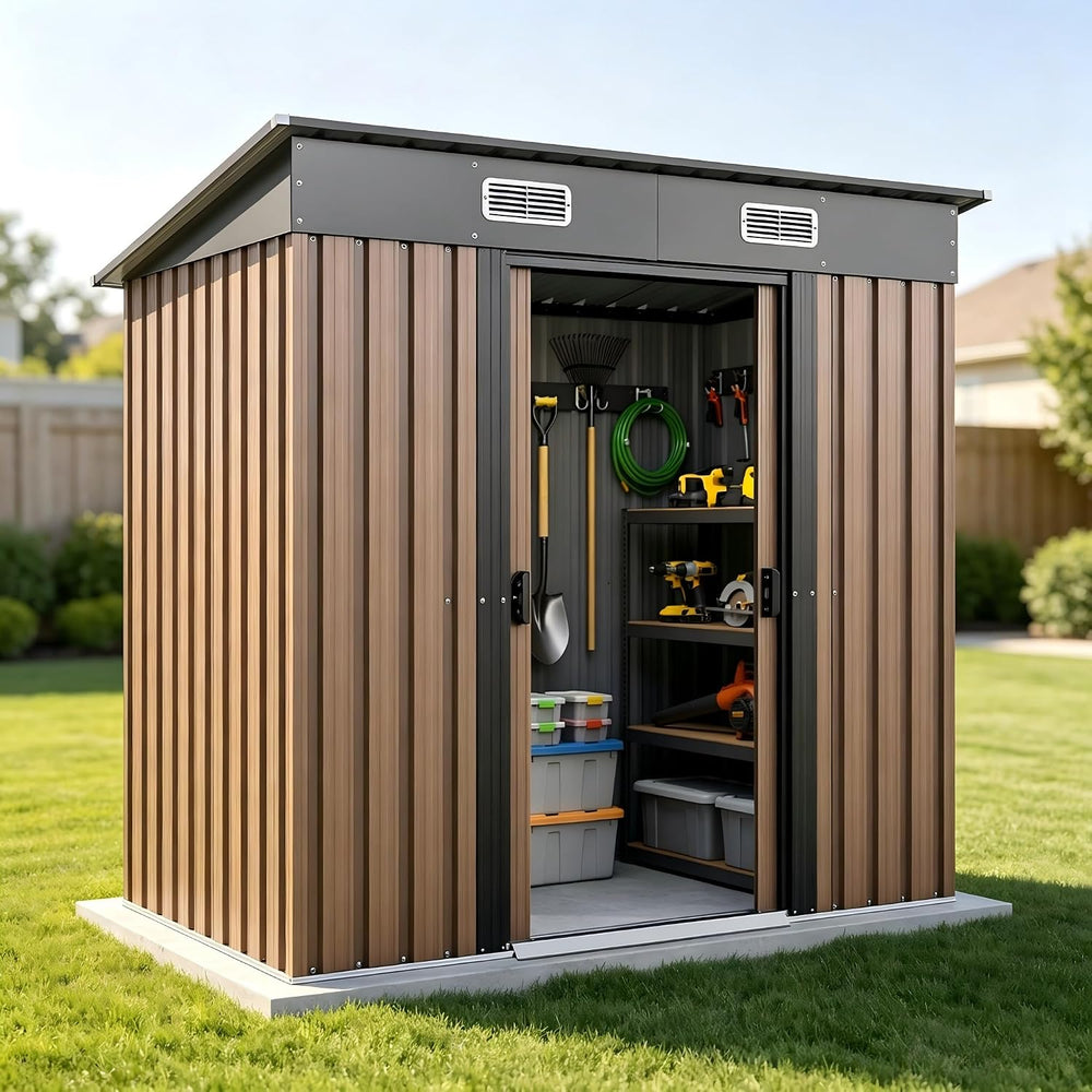6x4FT Metal Outdoor Storage Shed with Lockable Sliding Door