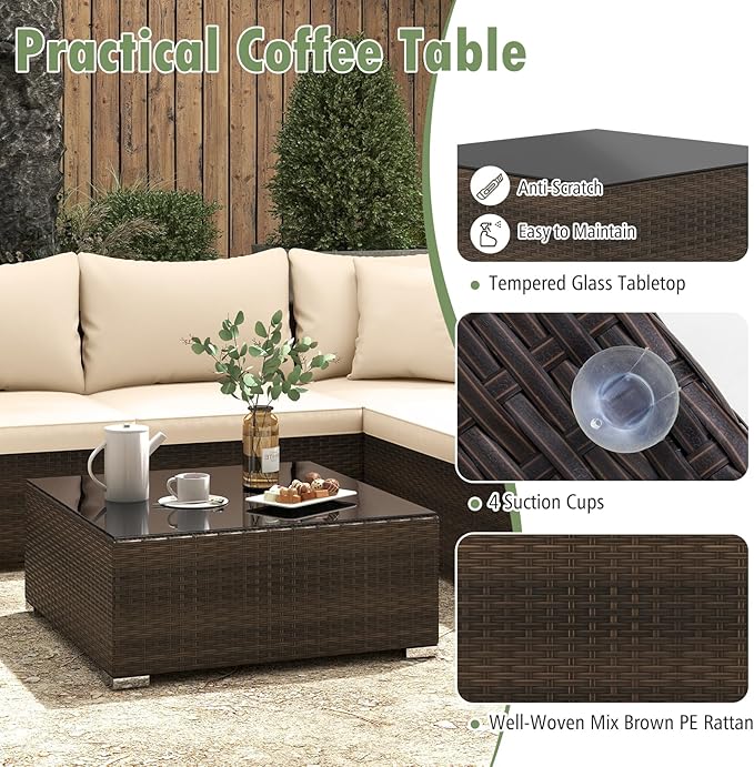 Tangkula 7 Pieces Wicker Patio Furniture Set, All-Weather Outdoor Rattan Sect...