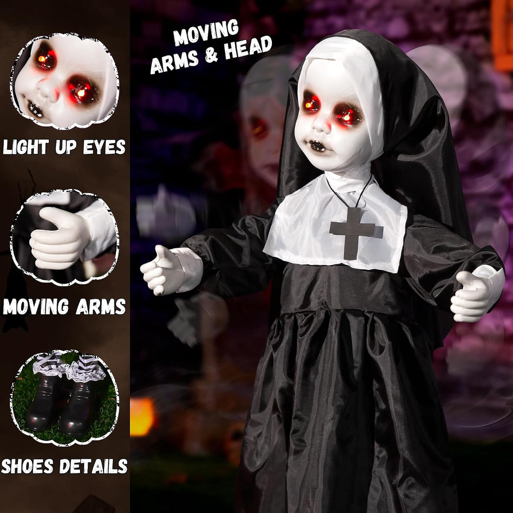 Halloween Animatronic Nun Doll Decorations, 25-33 Inch Scary Zombie Nun with ...