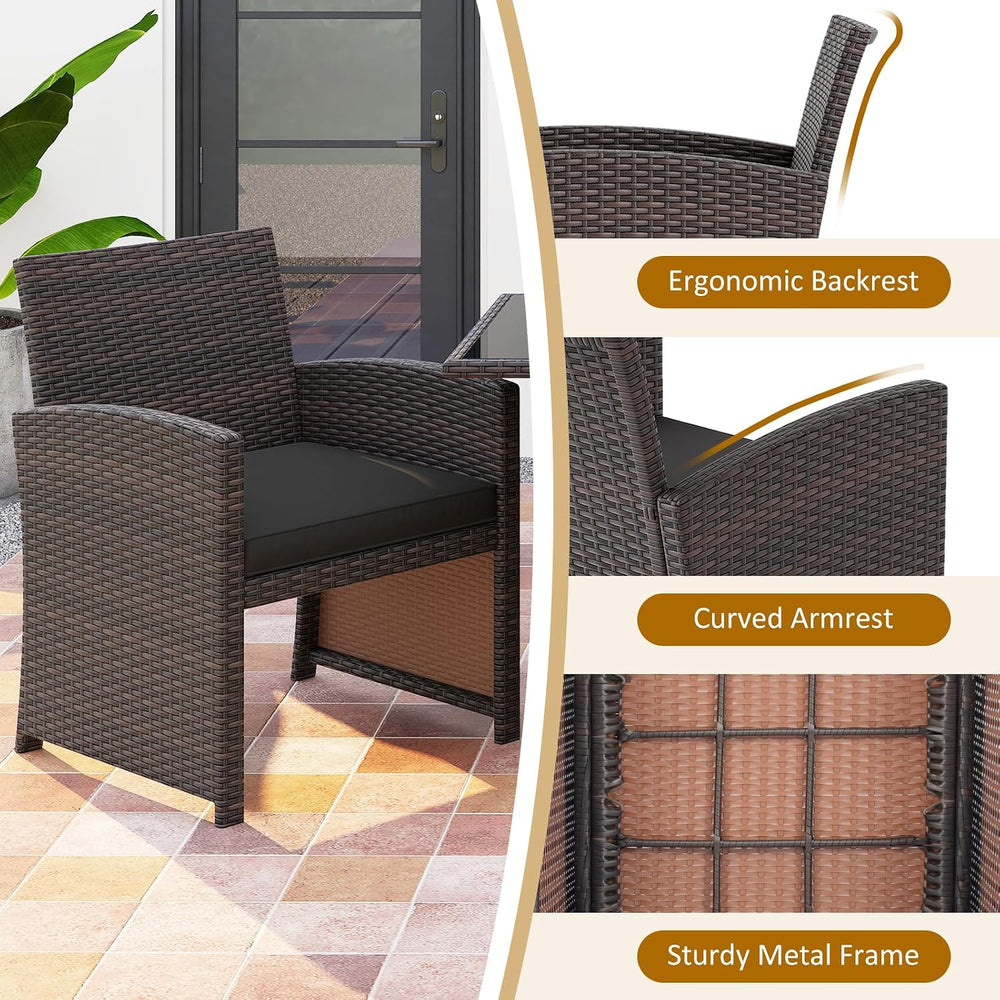 HAPPYGRILL 3 Pieces Patio Wicker Dining Set, Balcony Furniture Set w/Tempered...