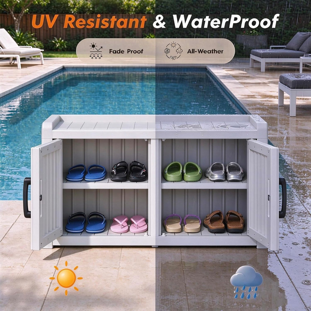 Outdoor Shoe Storage,Shoe Cabinet, Waterproof UV-Resistant Resin Shoe Bench, ...
