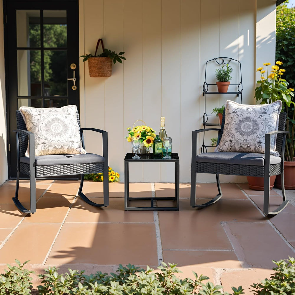 Devoko Resin Patio Furniture Set 3 Piece All Weather Outdoor Rocking Chairs w...