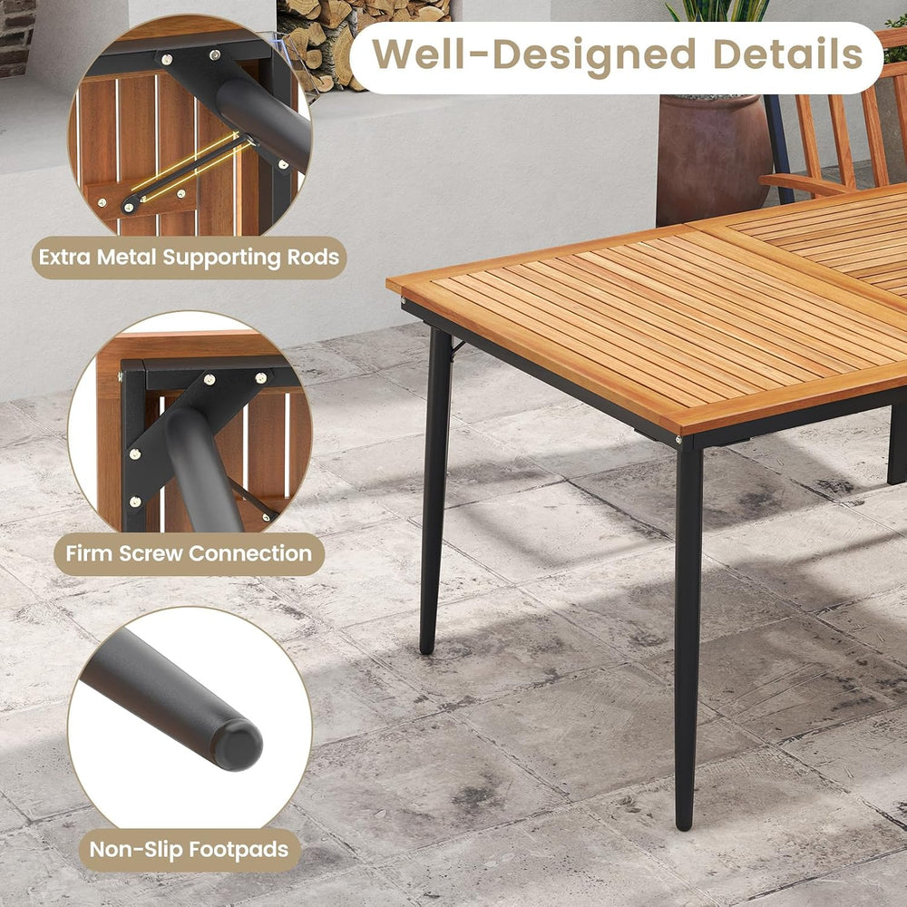 RELAX4LIFE Wooden Outdoor Dining Table for 8, 79’’ Acacia Wood Patio Table w/...