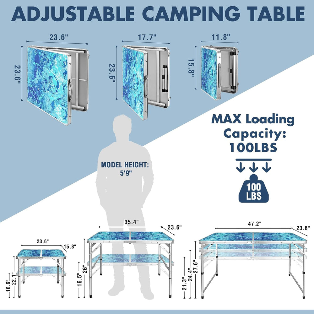 VILLEY Folding Camping Table 4FT, Portable Small Picnic Table