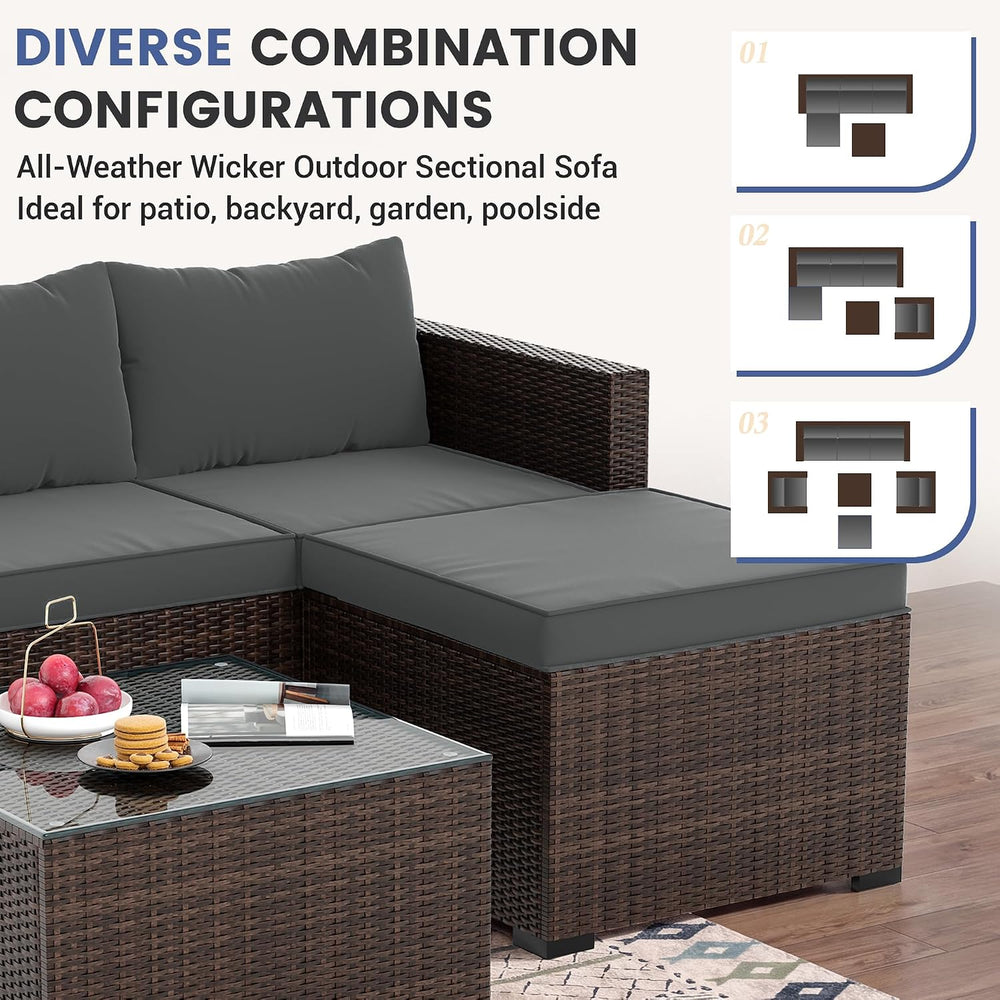 UDPATIO Patio Furniture Set 5-Piece Outdoor Sectional Sofa, Grey