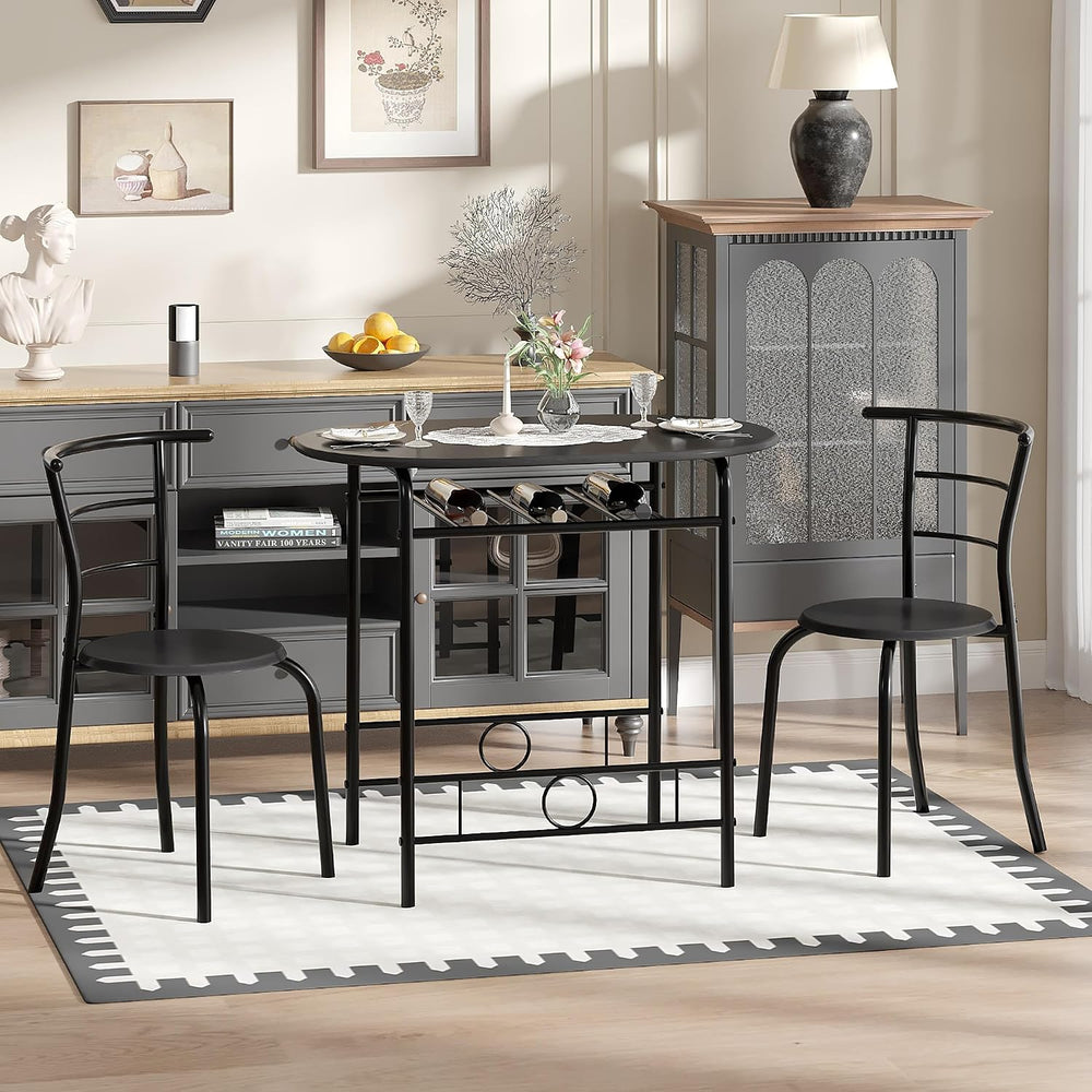 VECELO 3-Piece Dining Table Set for Kitchen Breakfast Nook, Wood Grain Oval T...