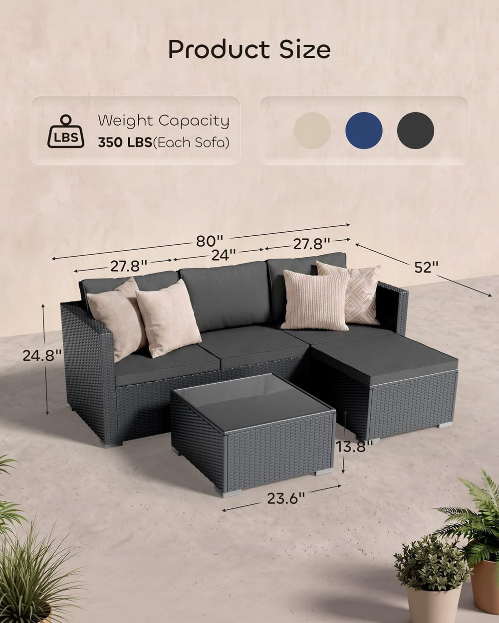 Skyfish Patio Furniture Set - Wide Armrests - All-Weather 5 Piece Outdoor Wic...