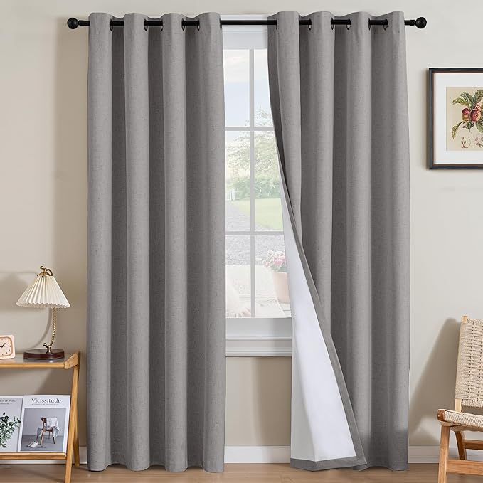 H.VERSAILTEX Linen Curtains 100% Blackout Curtains for Bedroom 84 inch Long F...