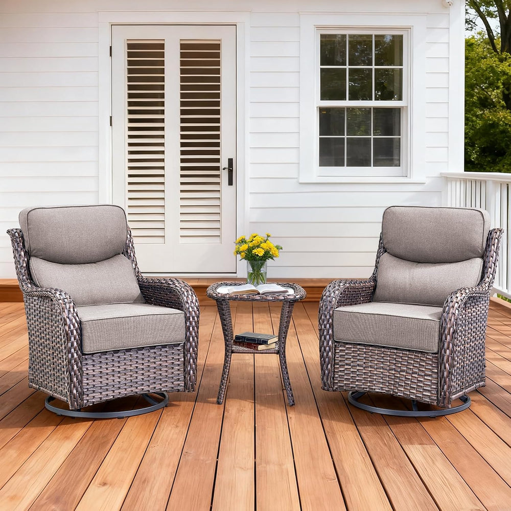 Luxury Outdoor Swivel Rocker Patio Chairs Set of 3, High Back Swivel Patio Ch...