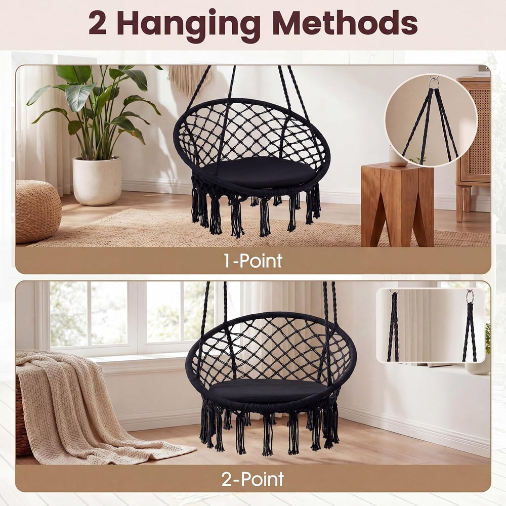 Giantex Hammock Chair Macrame Swing, Boho Swing Chair with Round Seat Cushion...