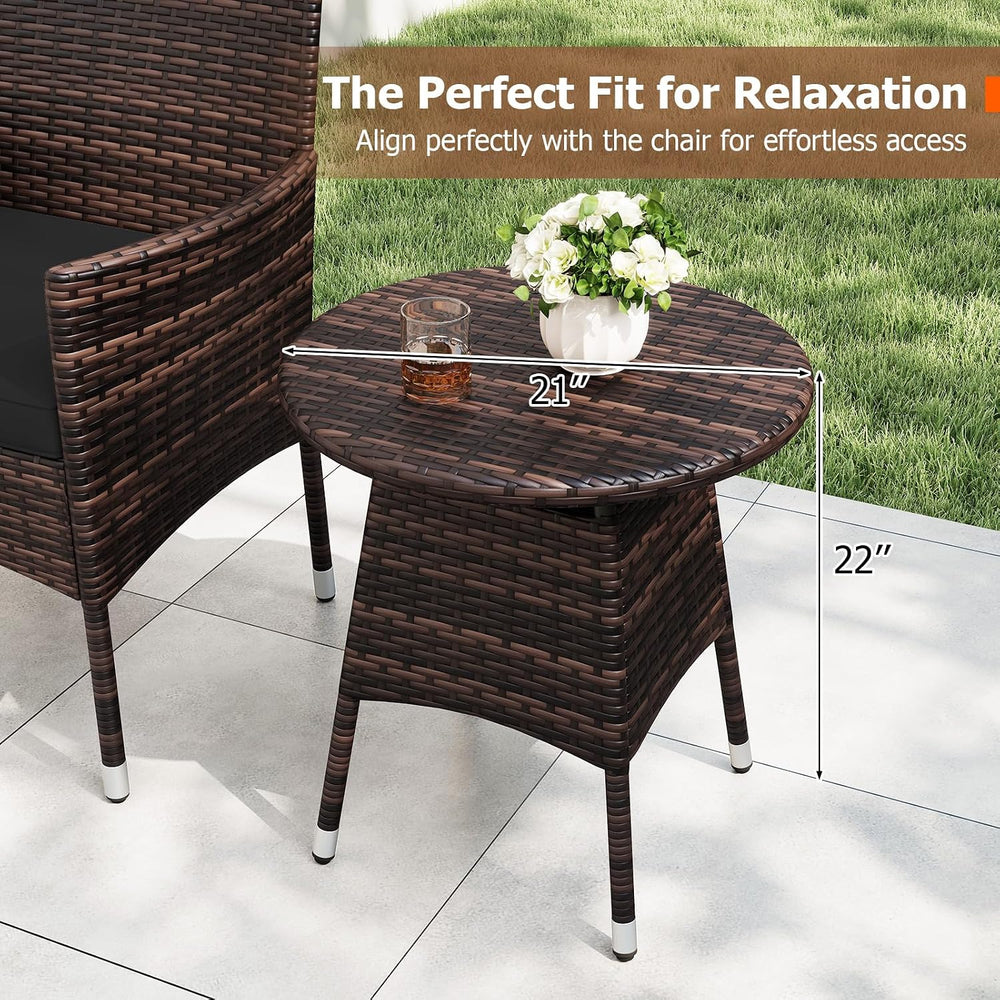 Tangkula 3 Piece Patio Furniture Set, Hand-Woven PE Wicker Conversation Set w...