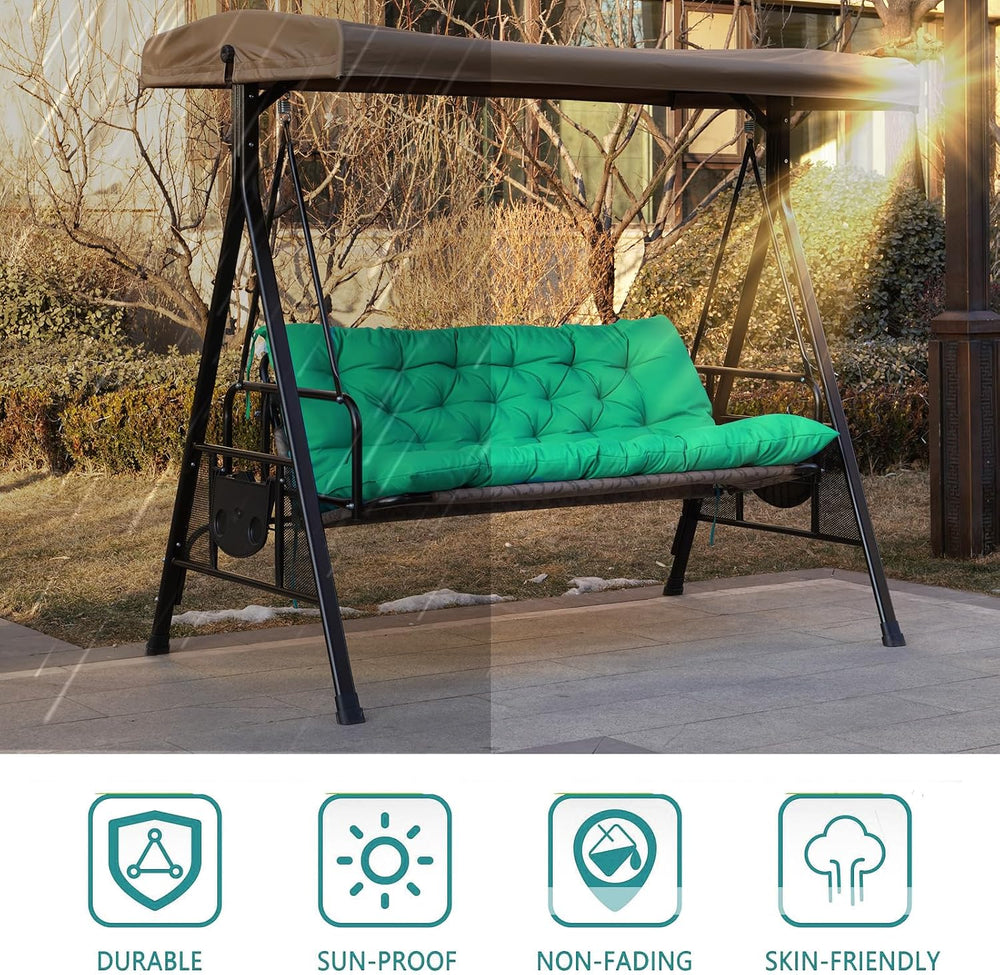 Outdoor Swing Cushions, 2-3 Seater Swing Bench Cushions with Backrest and Tie...