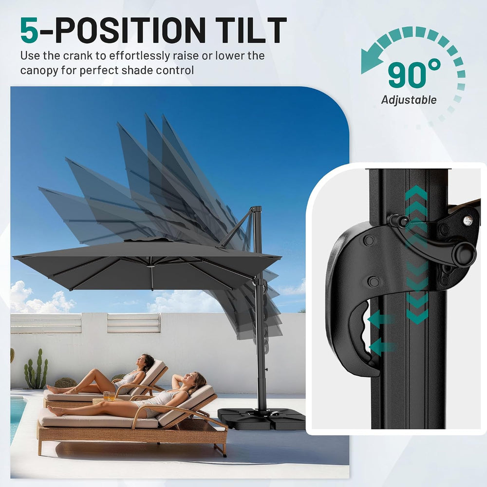 AreShark 9 X 9 FT Cantilever Umbrella w/ 360-Degree Rotation, Gray