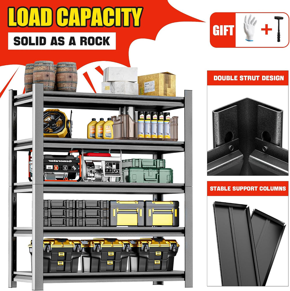 Garage Shelving Storage Rack, 48"W x 24"D x 72"H, Heavy Duty 5...