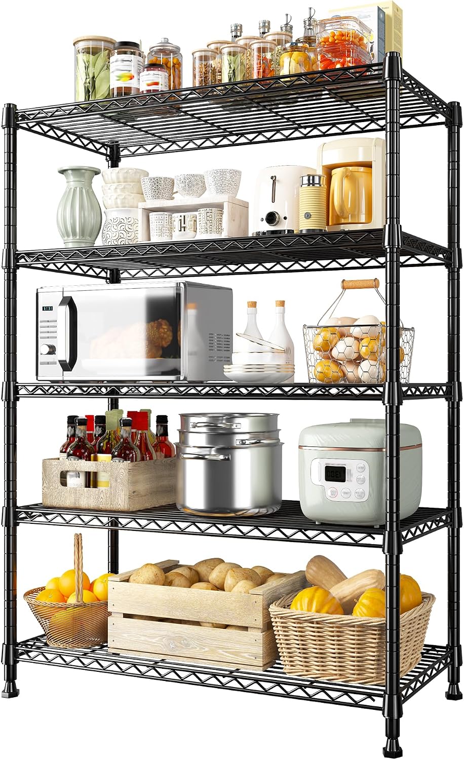 REIBII 63" H 5-Tier Heavy Duty Storage Shelves, 1020 lbs, 2-in-1 Adjustable