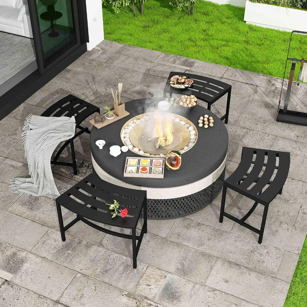 Metal Outdoor Curved Fire Pit Bench Set of 4, Fire Pit Seating Waterproof, St...