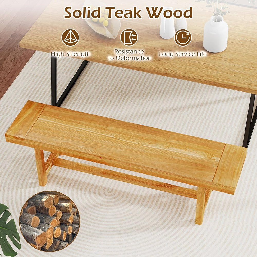 GIANTEX 63" Dining Bench for 3-Person, Farmhouse Teak Wood Entryway Benc...