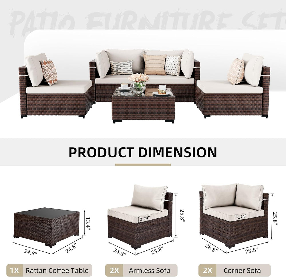 UPHA 5-Piece Wicker Patio Furniture Set with Coffee Table, White