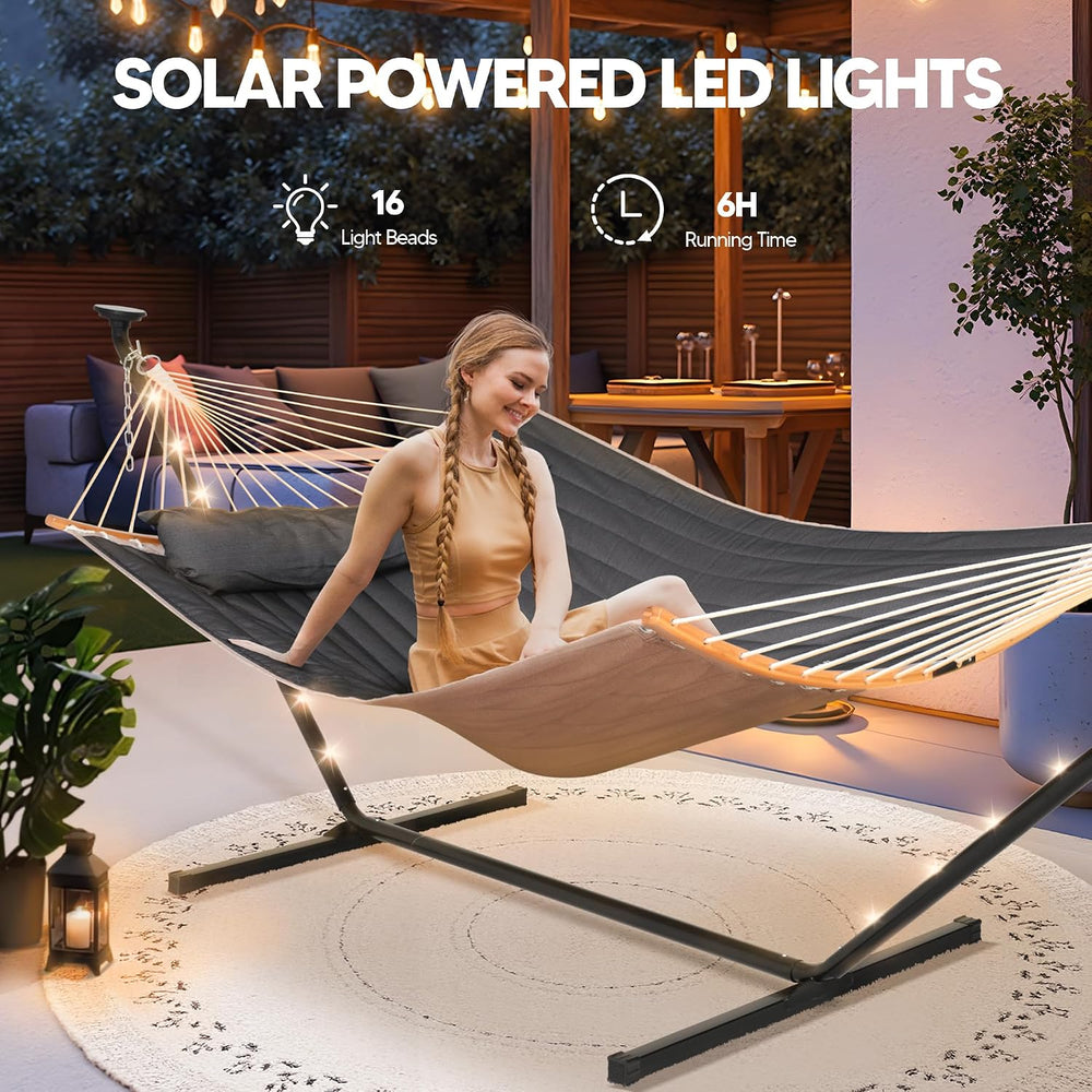 SUNCREAT Backyard Hammock with Solar Powered Lights for Outside, Dark Grey