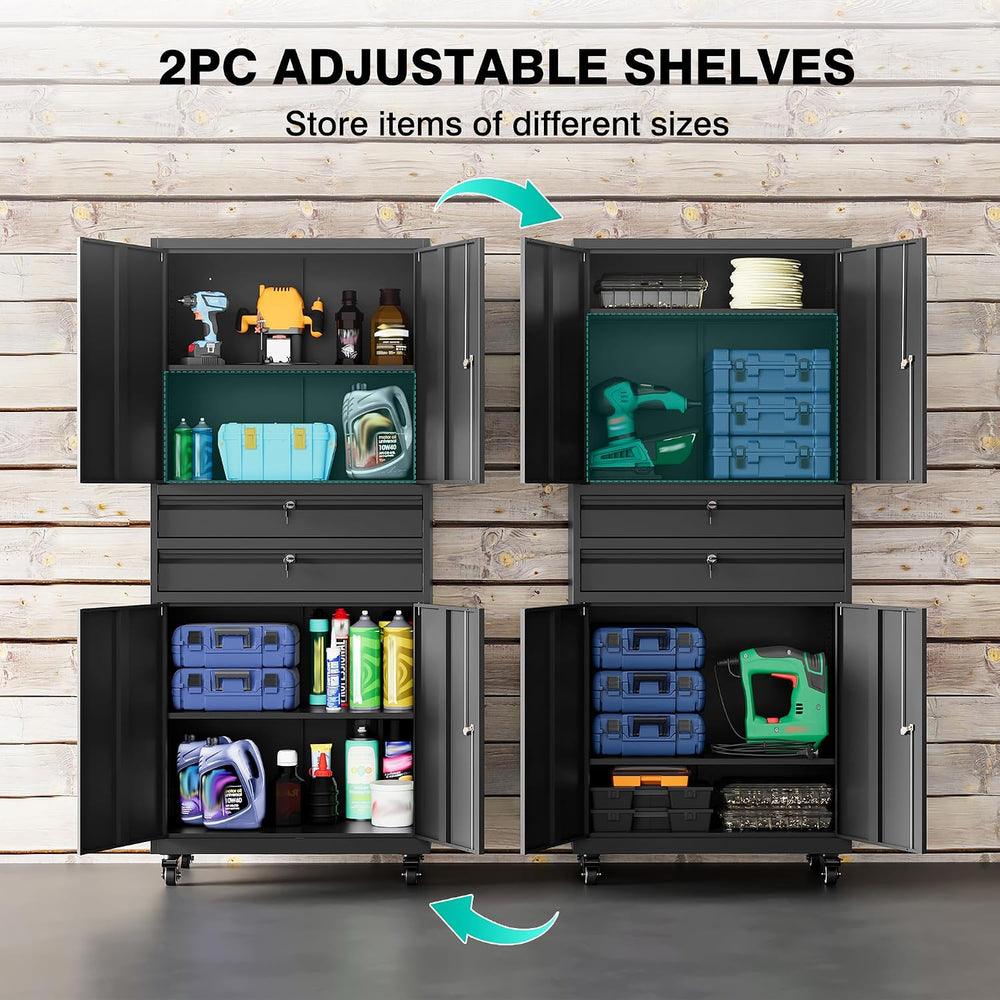 Metal Storage Cabinet with Wheels and Drawers,Rolling Garage Storage Cabinet ...