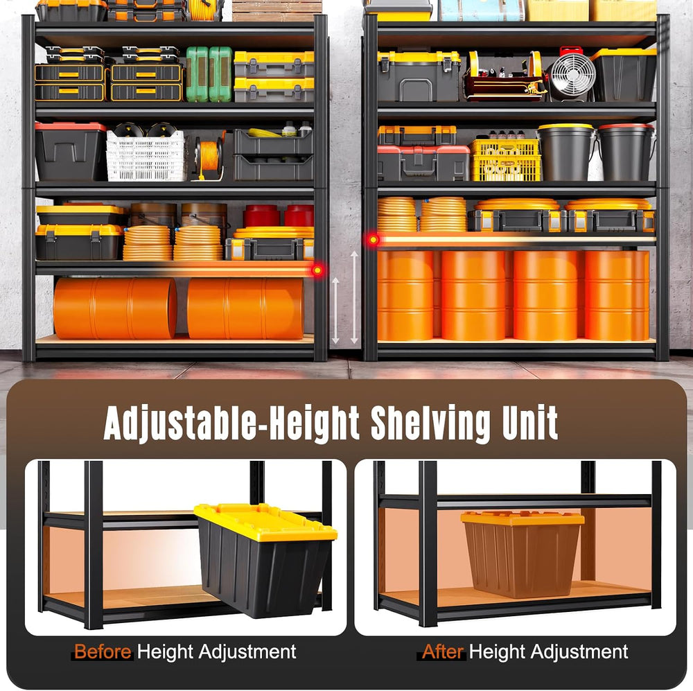 5-Tier Garage Shelving Heavy Duty Storage Shelves, Adjustable Shelving Unit, ...