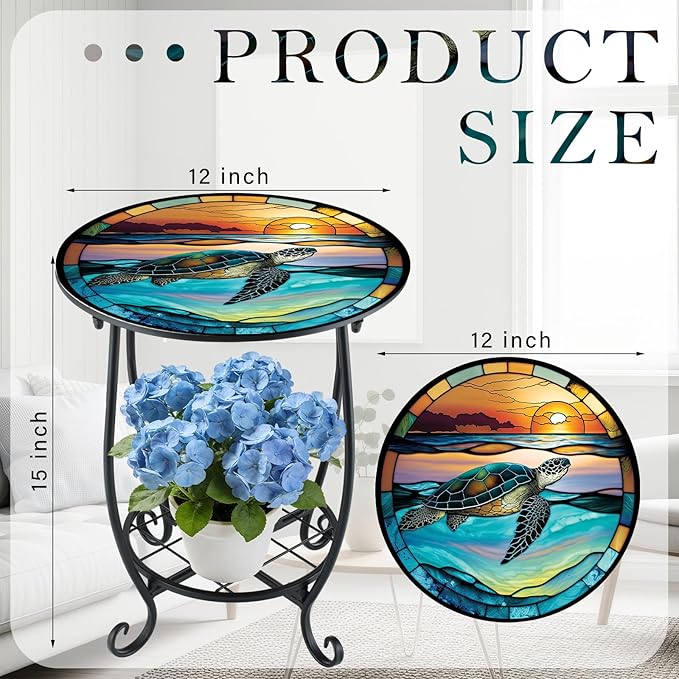 Outdoor Side Table Round Small Mosaic Patio Accent Indoor End Plant Coffee Te...